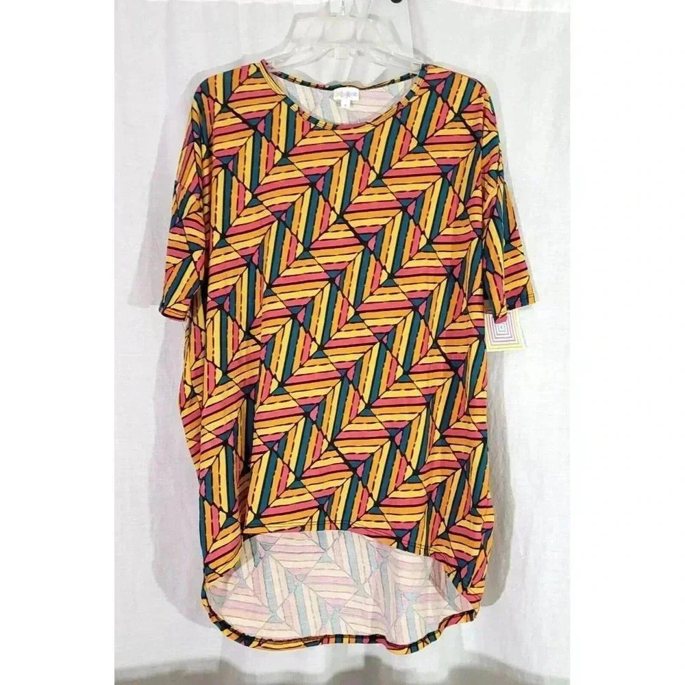 LuLaRoe Women's Size S Yellow Multicolor Geometric Drop Shoulder Irma Tunic Top